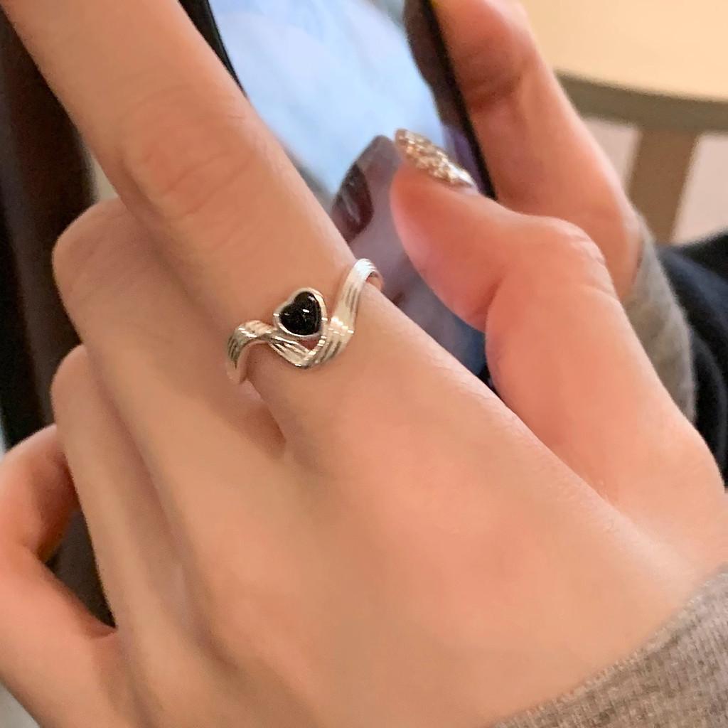 Classy Heart Black Copper Ring For Women Modern Adjustable Design For Wear Everyday