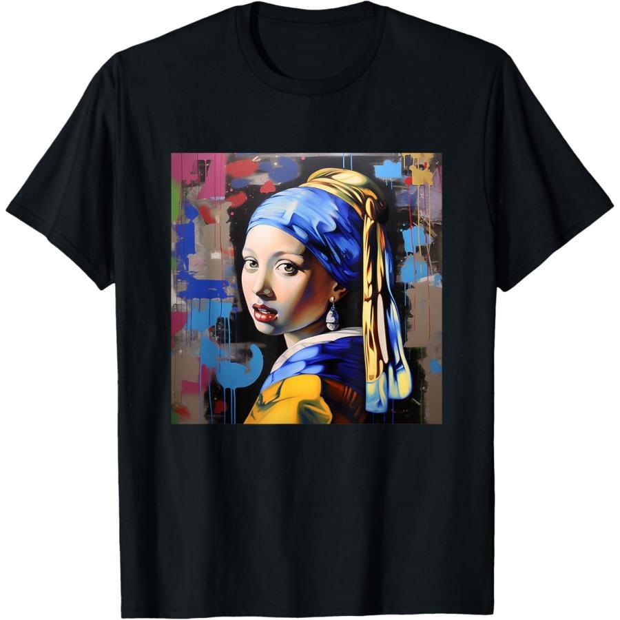 Vermeer Girl with a pearl earring Graffiti Street Art T-Shirt S чёрный