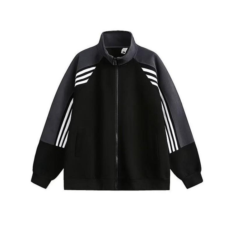 Mens Retro Stripe Color-Block Stand Collar Zip-Up Hoodie Jacket Fall Casual Loose Fit Sweatshirt