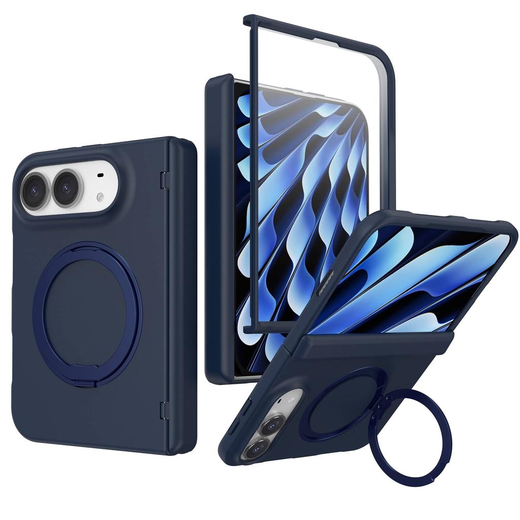 For IPhone Duo Case with Metal Kickstand Magnetic Case Built-in Screen Protector and Hinge Protection Full-Body Slim Phone Case