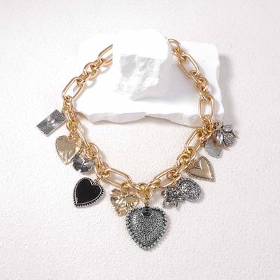 Retro-inspired Creative Alloy Pendant Necklace With Micro-set Zirconia In Multiple Heart Designs