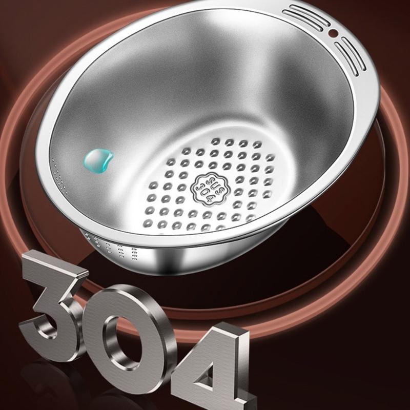 304Stainless Steel Kitchen Basin Serving Basket Washing Basket Kitchen Colander Washing Bowl for Rice and Vegetables