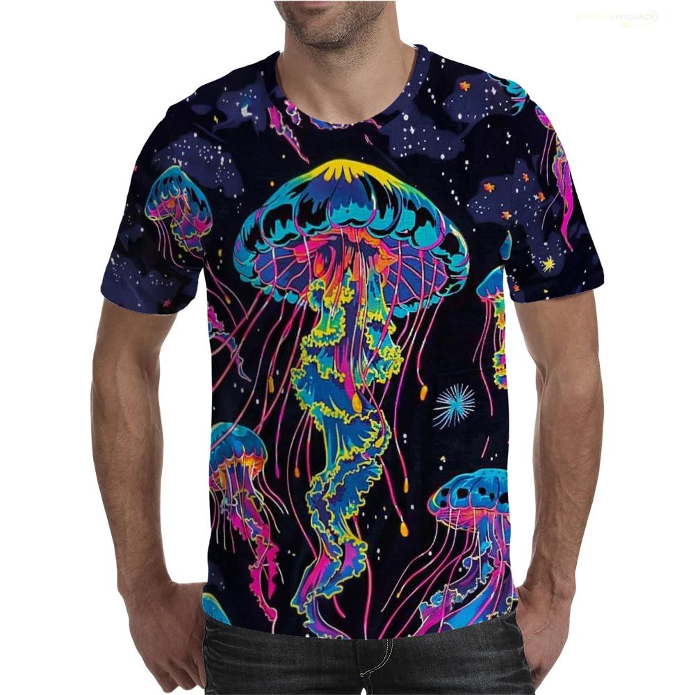 

Trendy Neon Jellyfish Men’s T-Shirt 3D Printed High Quality Short Sleeve Tops Cartoon Casual Hip Hop Fashion Man T Shirts 6XL