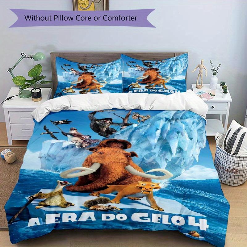 3pcs Ice Age Adventure Quilt Cover Set (1 Quilt Cover + 2 Pillowcases Without Pillow Core), High-Definition Printing for Home and Dormitory.