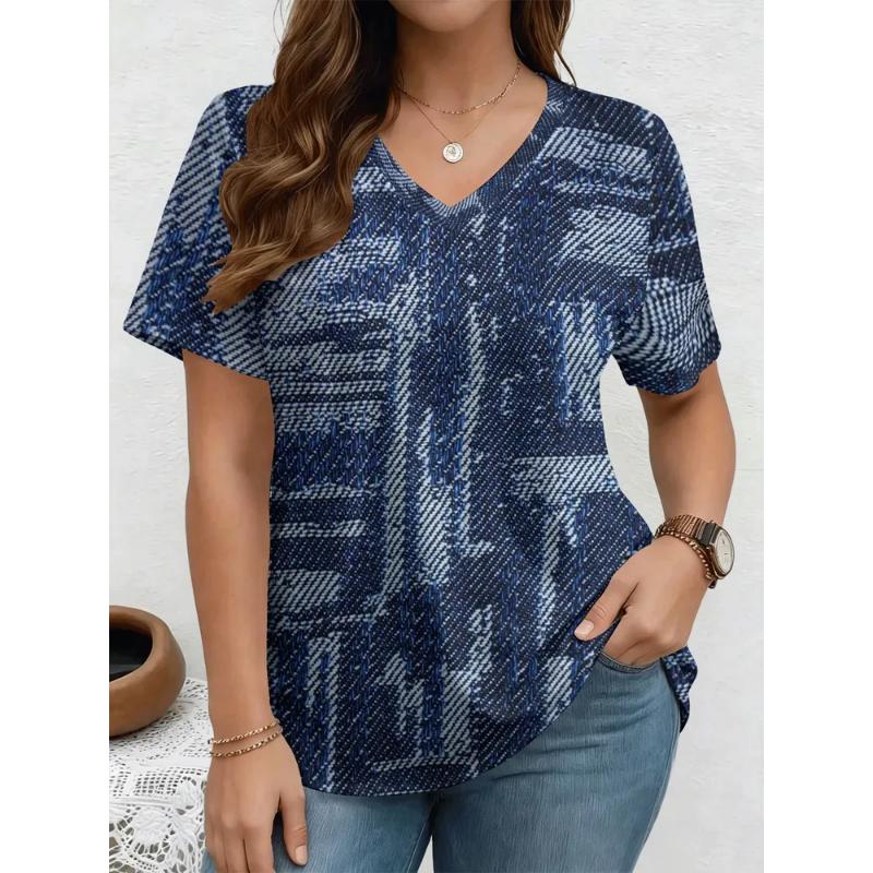 Fashion Women's V-Neck Short Sleeve 3D Casual Color Printing Casual Short Sleeve V-Neck T-Shirt