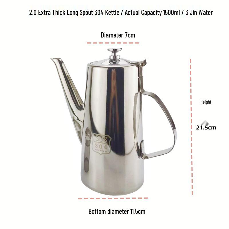 Thickened Stainless Steel Long Spout Teapot with Flat Lid, Large Capacity for Cold Water, Soup, or Juice.