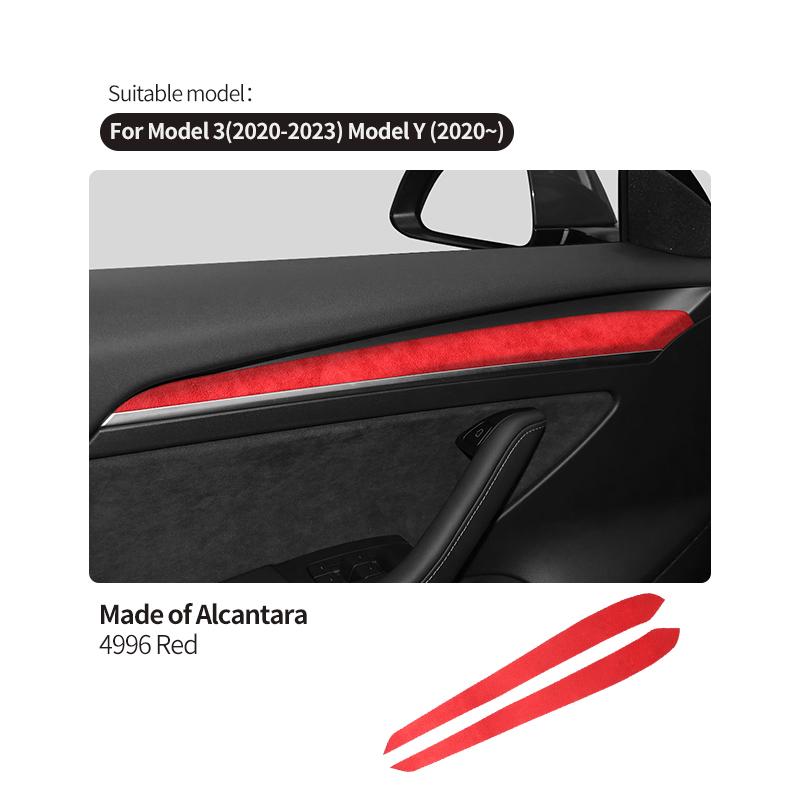 For Tesla Model 3 (-) / Model Y (~) Made of Alcantara Door Handle Panel Trim Cover Door Sticker Interior Accessory