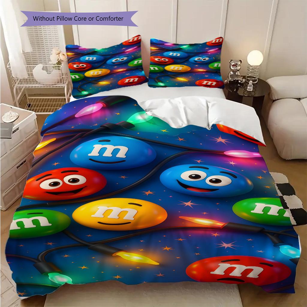 MMs Colorful Characters Bedding(1 * duvet cover + 2 * pillowcase, without core) Bedding set Soft and comfortable Duvet cover and pillowcase
