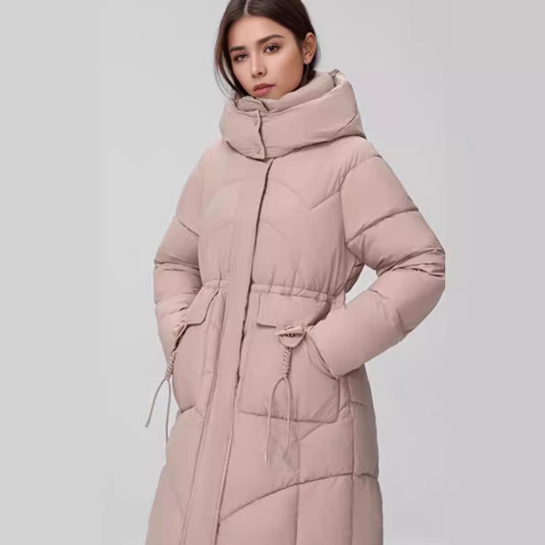 Зимняя новая длинная куртка выше колена женская с капюшоном утолщенная теплая хлопковая — фото 6