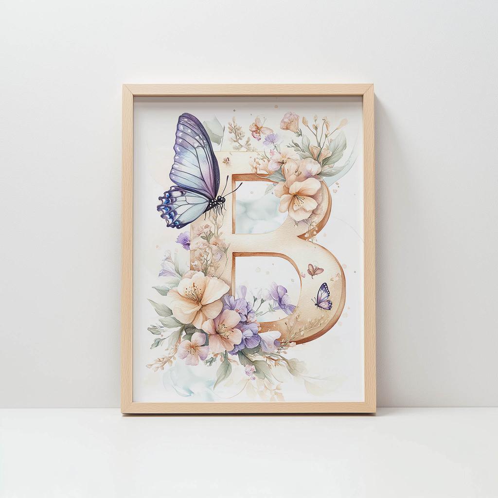 Plakat "B" W Kwiatach I Motylach Plakat "B" W Kwiatach I Motylach, 40X50 Cm, Rama Aluminiowa Czarna, Papier Matowy 230 Gsm