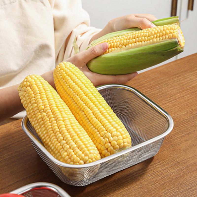 1ks Nerezový síťovaný košík Obdélníkový Jemná síť Sítko na olej Cedník na zeleninu a ovoce Sítko Kuchyňské náčiní Sítka