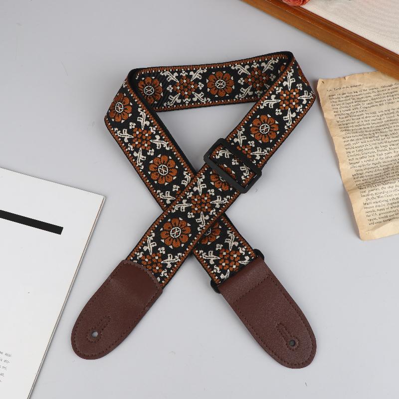 Adjustable Guitar Strap Neck Strap for Electric & Acoustic Bass Cotton Leather Embroidered Straps Musical Instrument Accessories