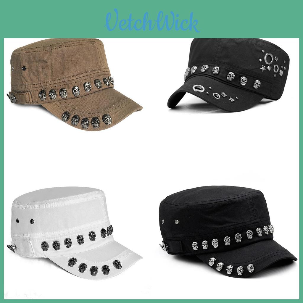 Skull Headbrand Flat Top Cap With Adjustable Strap For Streetwear And Sun Protection
