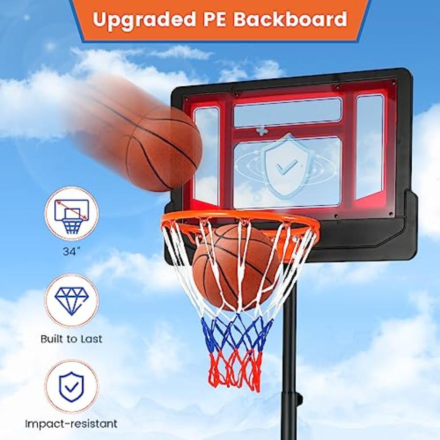 Adjustable Height Basketball Hoop System for Teens and Adults: 4.38.2 FT Height Range with Shatterproof Backboard AllWeather Du