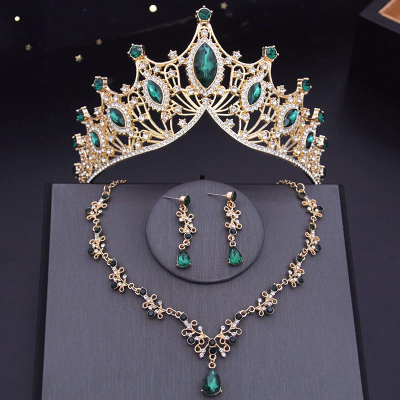 

Роскошная диадема, свадебные наборы корон, диадемы со стразами, хрустальные тиары, головные уборы невесты, корона, ожерелье, свадебные комплекты ювелирных изделий, аксессуары зелёный