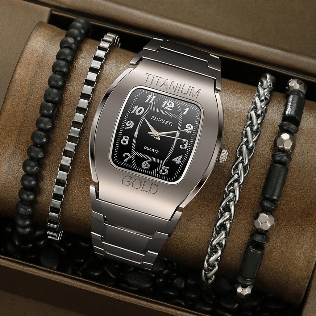 Fashion Mens Barrel Shape Quartz Watch With Alloy Band For Casual Business Wear