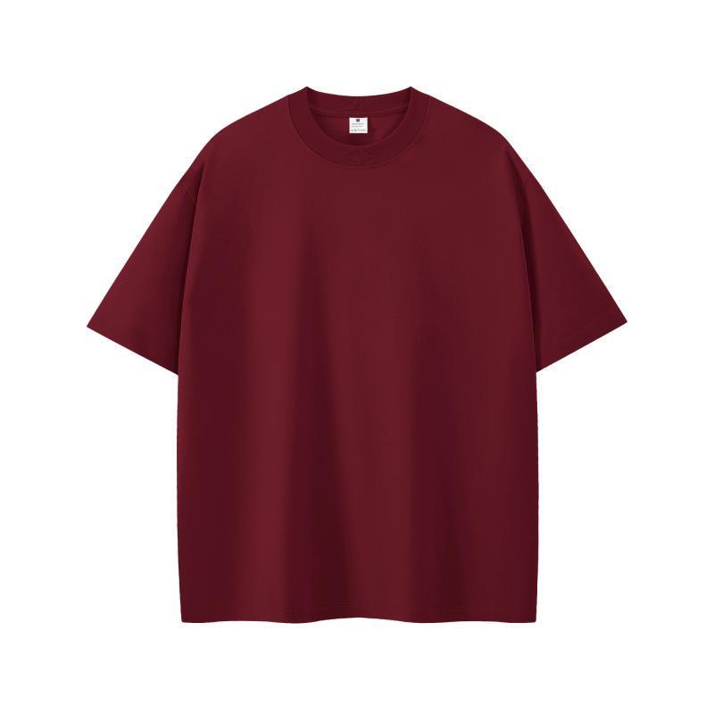 

Men s Oversized Round Neck Logo T-Shirt - Solid Color, Drop Shoulder, Pure Cotton, European Size 200g M