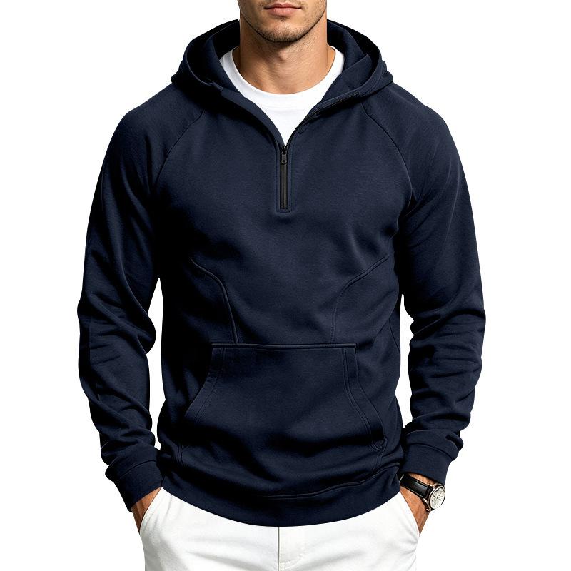 Men S Casual Half Zip Hooded Fleece Sweatshirt Autumn Winter