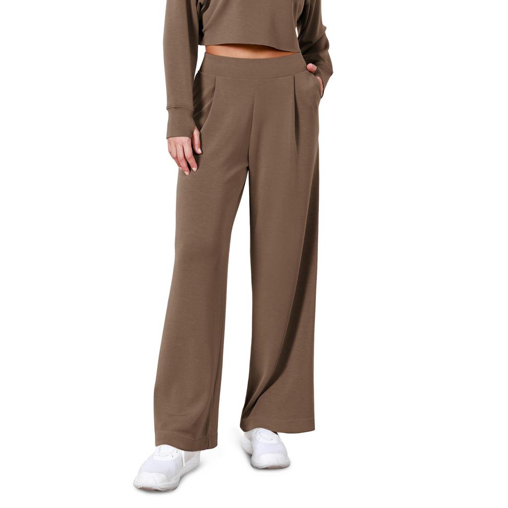 Women's Fashion Color Elastic Waist Wide Leg Pants High Waist Pocket Casual Pants
