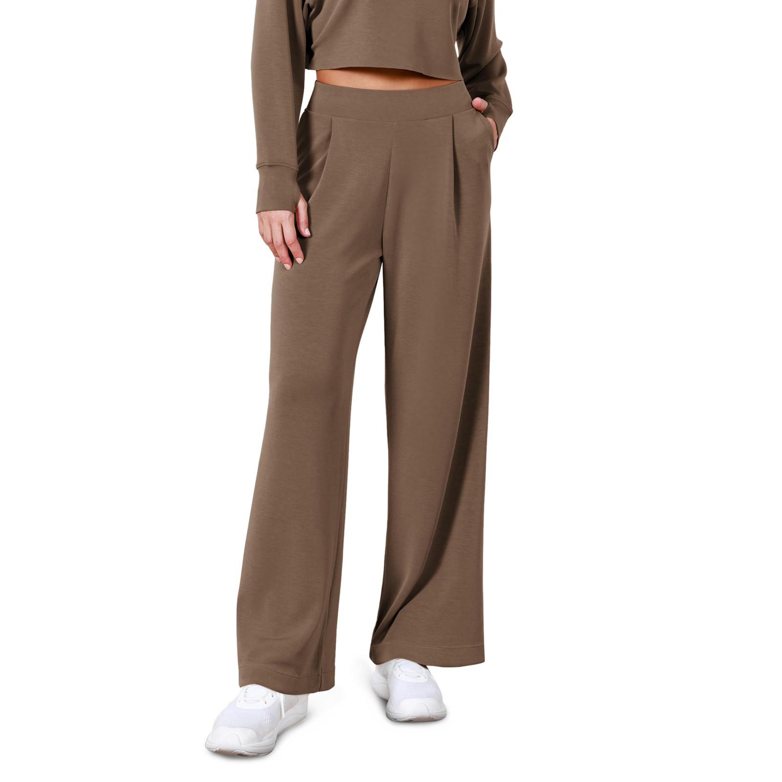 

Women s Fashion Color Elastic Waist Wide Leg Pants High Waist Pocket Casual Pants M кавовий