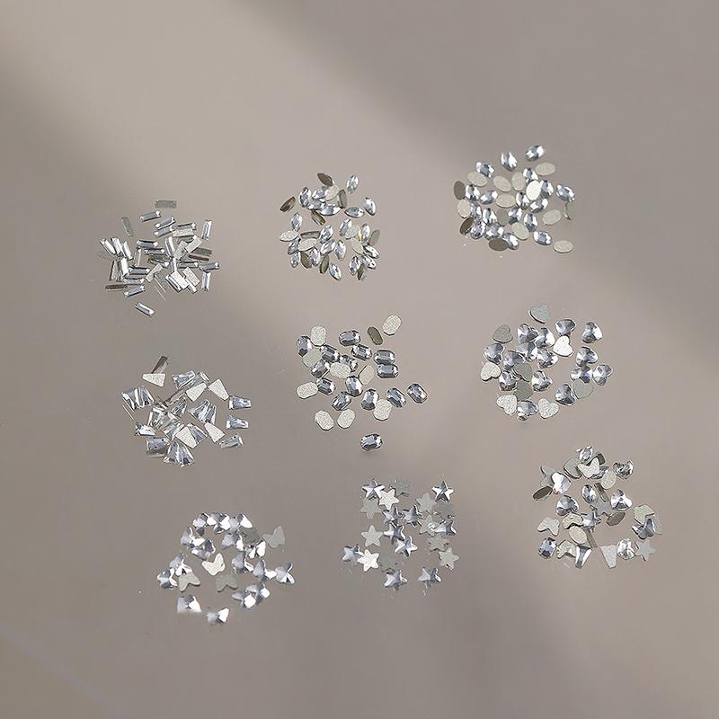50Pcs Mini Shaped Crystal Diamond Nail Decorations Flat Bottomed Rhinestone Mixed Color Glass Gemstone Diy Manicure Accessory
