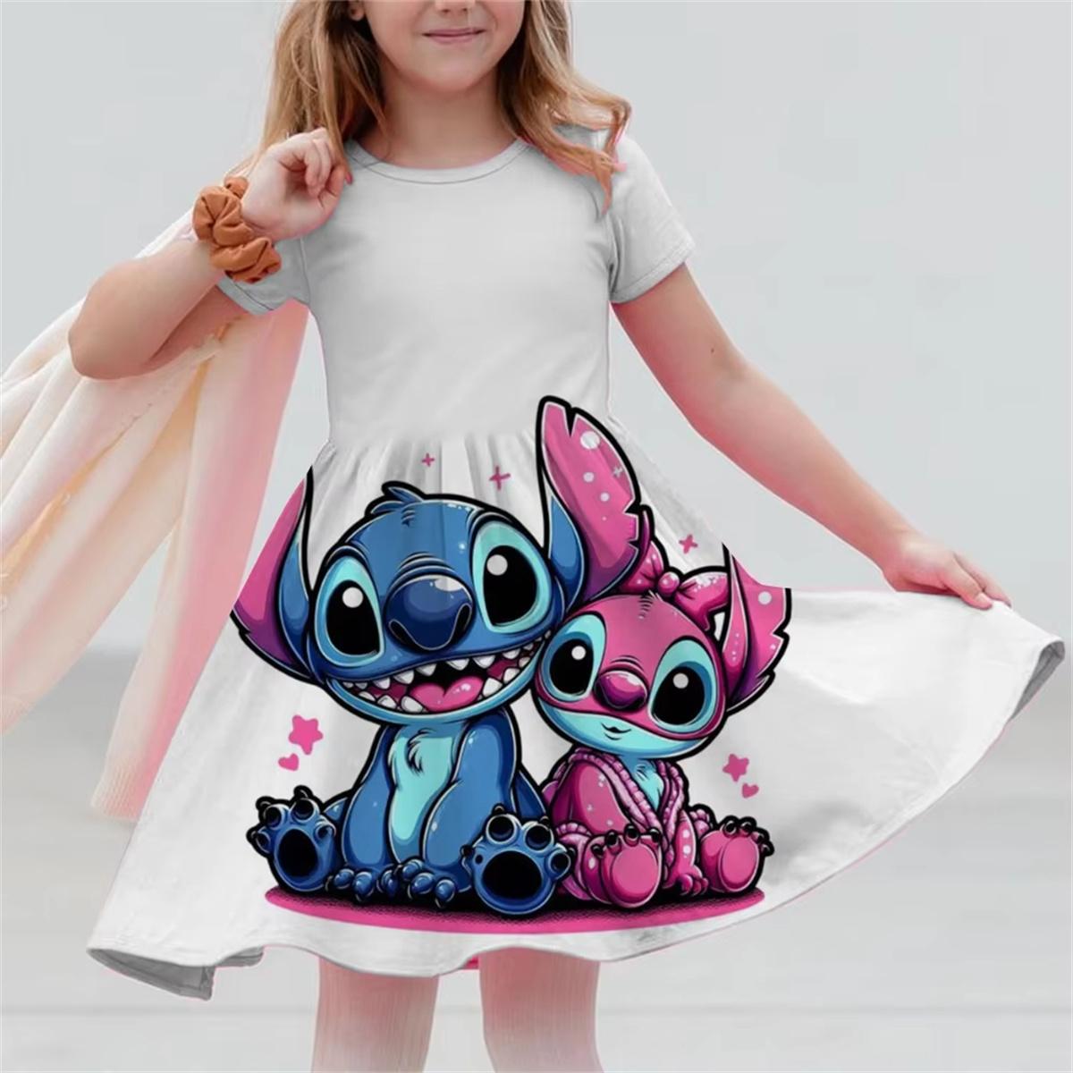 

Платье с коротким рукавом с 3D-принтом Disney Stitch Свободное и удобное Платье для вечеринки Повседневный досуг Для прогулок Для дома Девочка 3-14 лет 150