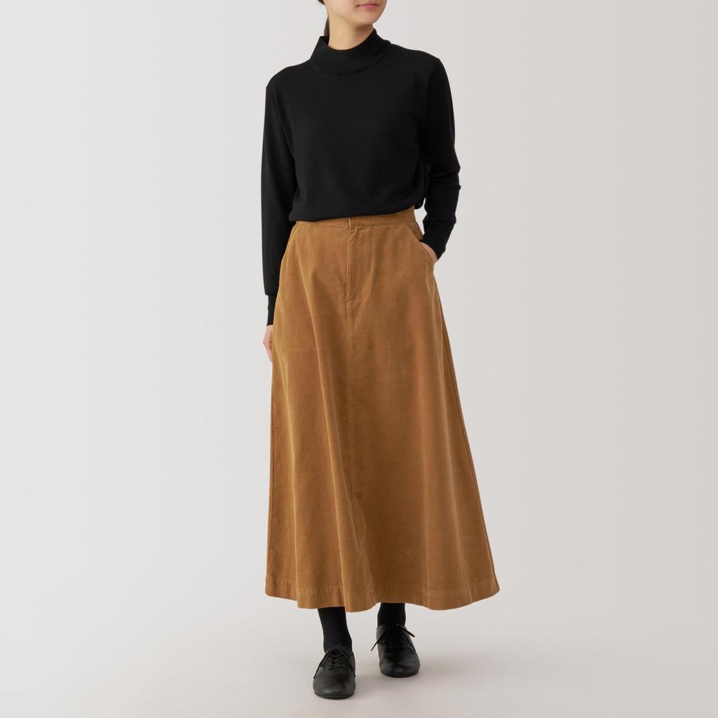 MUJI Women's Kapok Blend Corduroy Flare Skirt, Camel, Size S (BE1SPA4A)