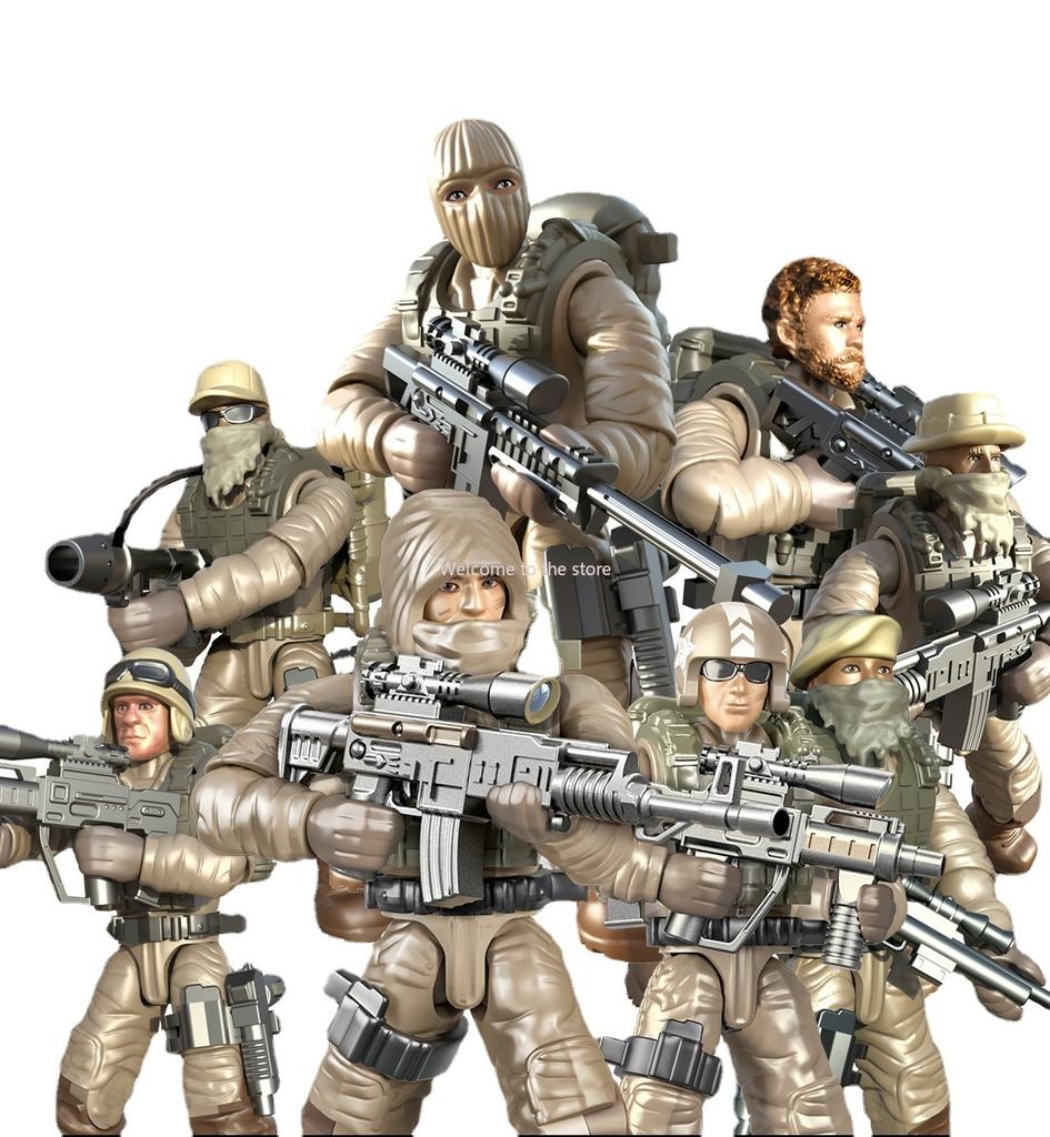 Zusammenbau kleiner menschlicher Modelle mit beweglichen Gelenken Simulation menschlicher Figuren Bausteine Soldaten Militärwaffen Spielzeug