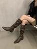 2023 Autumn New Coarse Heel Folded Stacked Middle Leg Fashion Boots for Women with Square Heads and Low Heels