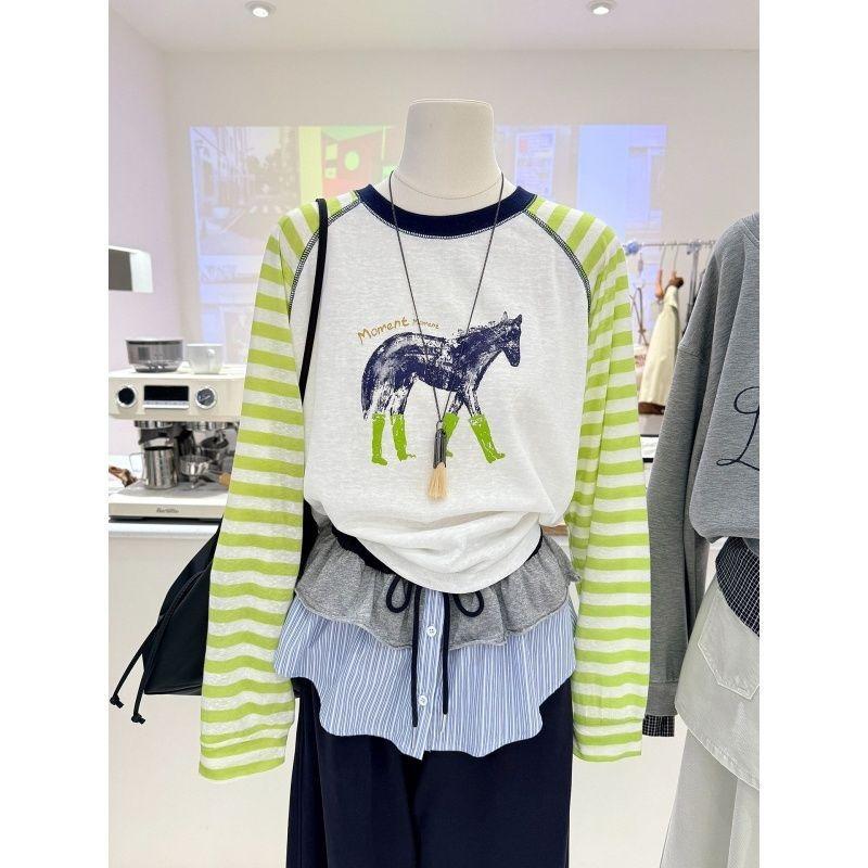 Women Plus Size Long Sleeve T Shirt Raglan Sleeve Cartoon Print Casual Spring Summer