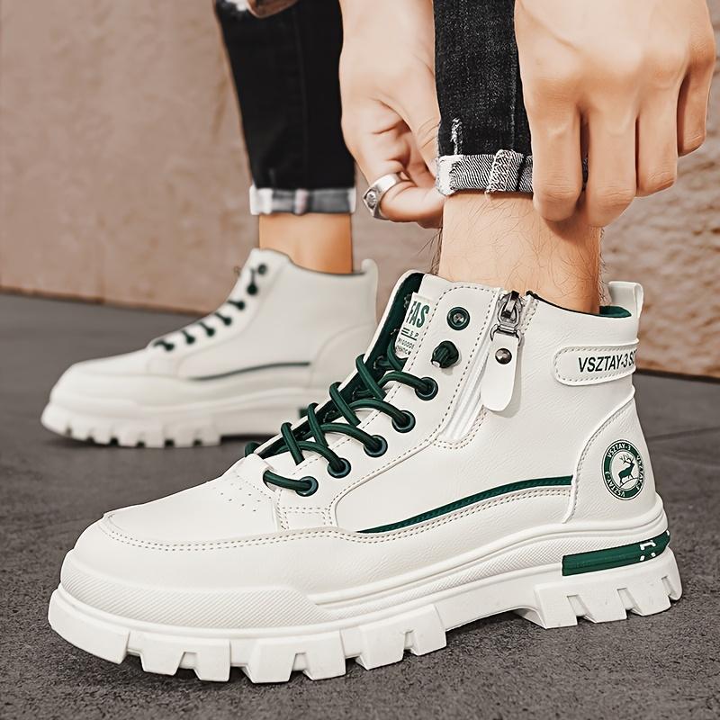 Men's Vintage Casual Sports Boots, Solid Color Mid-Top Lace-Up with Plain Toe, Faux Upper,Fabric Inner, PVC Sole, EVA Insole for All-Season Daily Wear