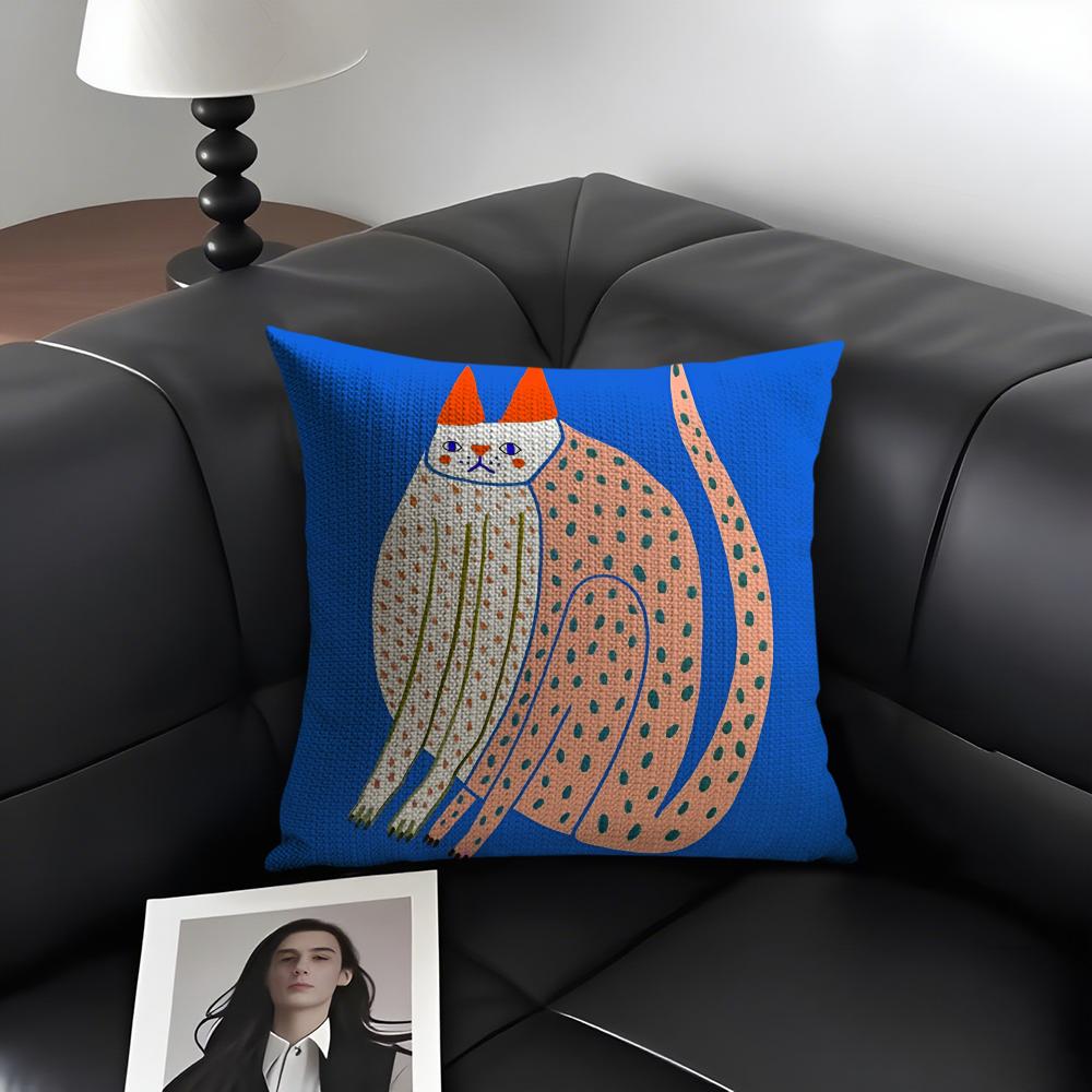 Geometric Animal Leopard Cushion Cover Natural Linen Organic Fabric DoubleSided Printing Sofa Home Decor Gift Pillow Case