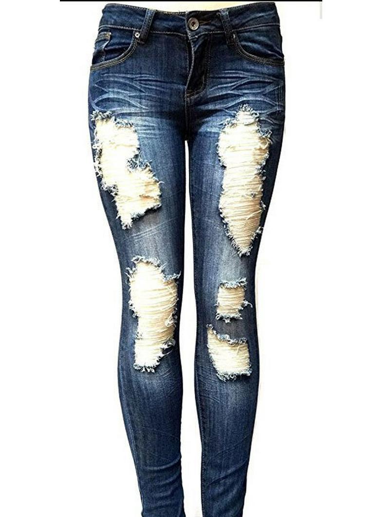 

Европейские и американские джинсы средней посадки с потертостями и рваными деталями 2X Large