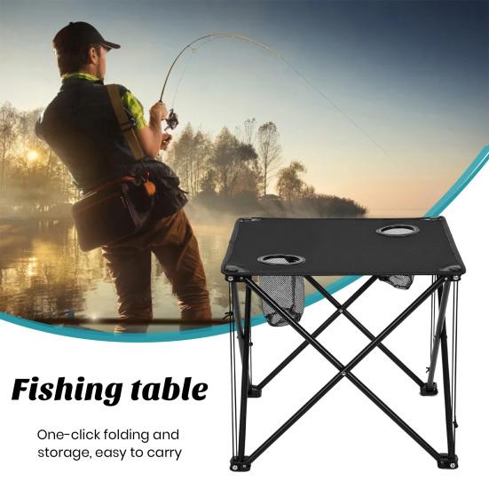 Heavy Duty Camping Folding Table with 2 Cup Holder Metal Frame Oxford Cloth Desktop Multifunctional Collapsible Outdoor Barbecue Table