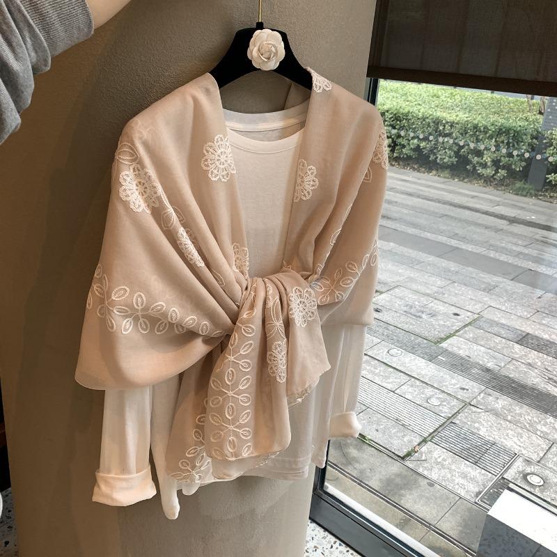 Women S Sun Embroidered Thin Scarf For Spring Autumn Travel Sun Protection