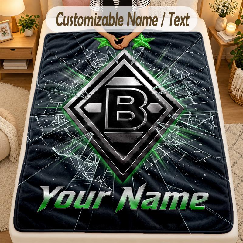 Flannel BlanketBorussia Mönchengladbach Custom Name Text Personalized Soft Warm Throw Blanket Home Decor Gift
