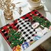 Christmas Linen Placemat Table Coffee Mat Santa Snowman Golden Snowflake Red Black Plaid Tree Gift Box Decorative Coasters