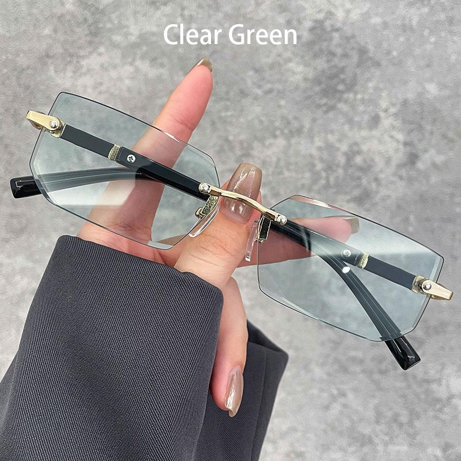 Luxury Rimless Business Rectangle Gradient Lens Unisex Fashion Sunglasses Women Men Fashion Colored lenses Metal Frame Glasses