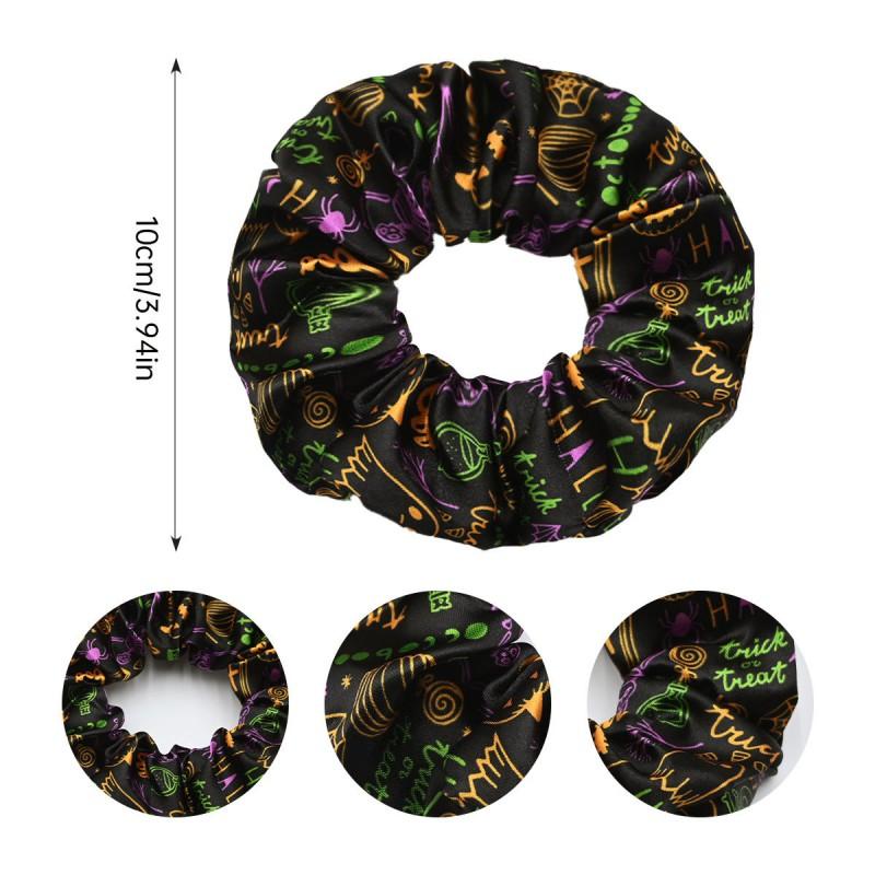 Halloween Themed Hair Tie Elastic Scrunchie Women Purple Beige Ghost Pumpkin Moon Design