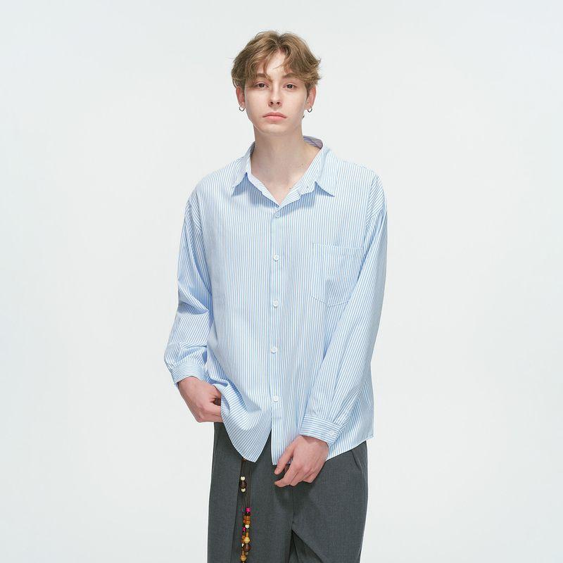 Dream Made American-Style Striped White Long-Sleeved Shirt for Men, Spring and Autumn Casual Workwear, Loose Inner Shirt