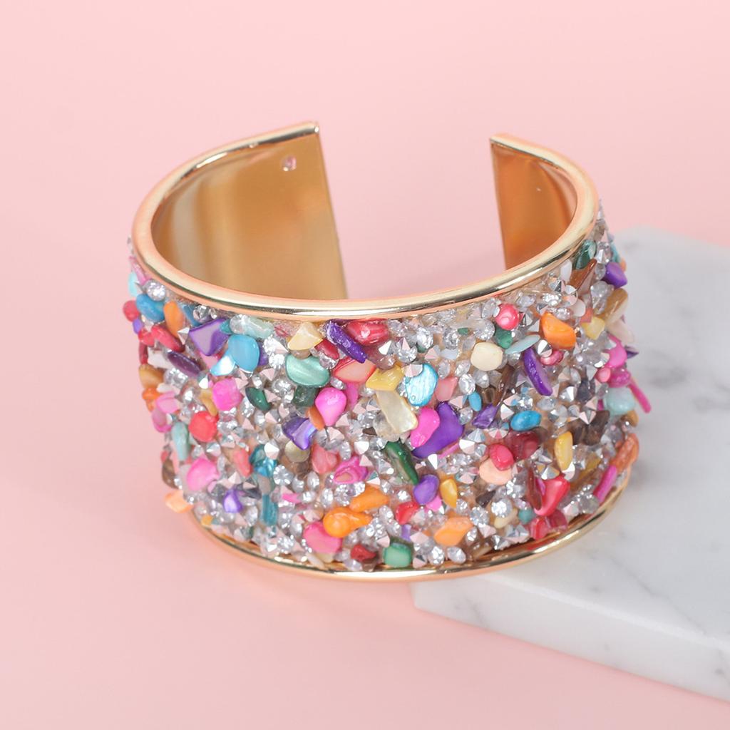 European and American fashion performance wide bracelet tide, retro color gravel C-shaped open bracelet