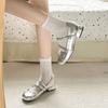 Round head bow silver small leather shoes women's 2025 summer new French with skirt Mary Jane shoes thick heel single shoes