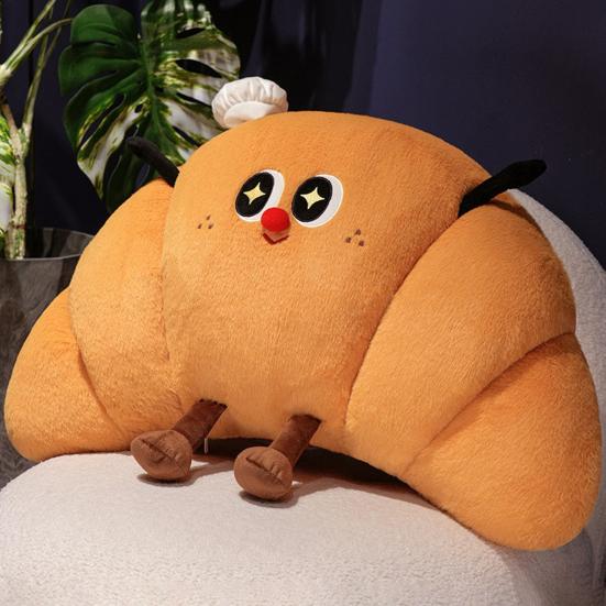 Croissant Shaped Stuffed Pillow Cute Plush Croissant Pillow with Legs Back Cushion Lumbar Support Pillow