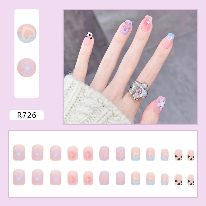 24Pcs Trendy False Nails Patch Gradient Color With Glitter Sequins Design Fake Nails Detachable Full Cover Fake Nail Tips