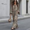 Atmungsaktive Stoffkleidung Boho-Print 2-teilige Sets für Damen, Lässiges Langarm-Oberteil Figurschmeichelndes Outfit für Birnenform, Weite Hosen Passende Sets, Sommer