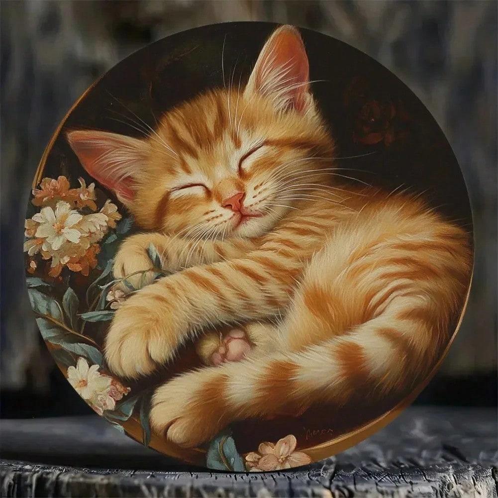 Металлическое настенное искусство Декор Океан Пляж Кошка с цветами Декор стены для дома и офиса 20x20 разноцветный