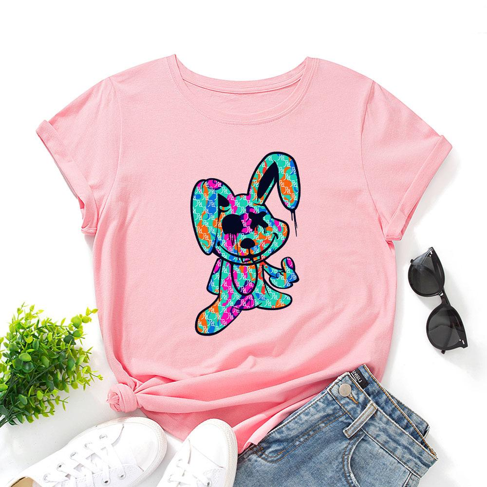 Fashion Women's Rabbit Printing Loose Crew Neck Short Sleeve Casual T-Shirts Women’s