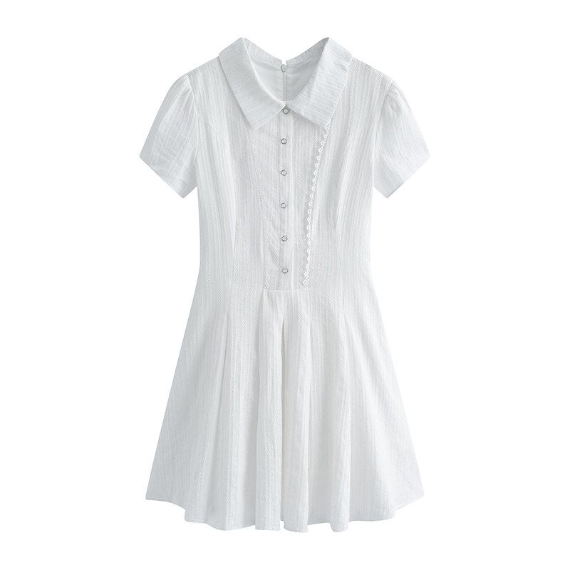 

Julu Studio Girl Navigator Slightly Plus-Size College-Style White Puff-Sleeve Oversized Shirt Dress White (Including Shorts) M