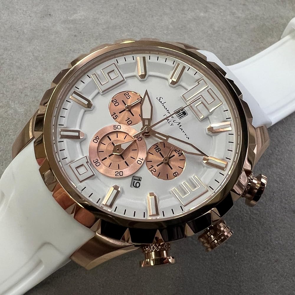Salvatore Marra Men's Chronograph Analog Quartz Watch White PGWH with Cross Accessory