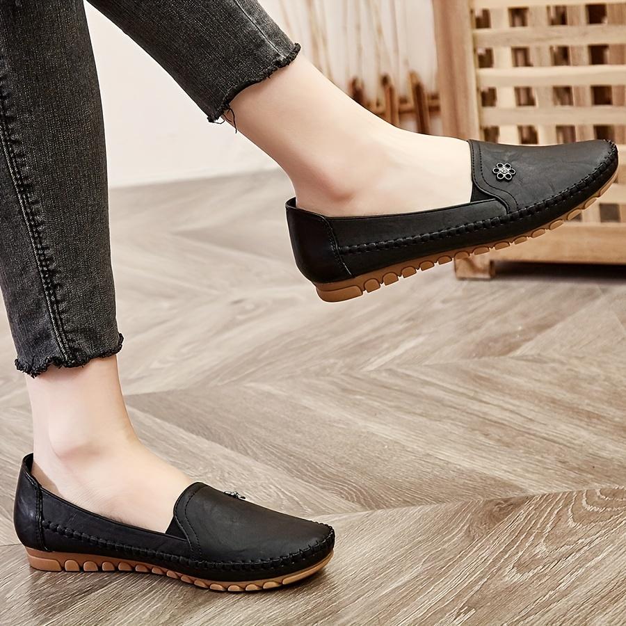 Women's Solid Color Flat Loafers, Casual Slip On Soft Sole Shoes, Lightweight & Comfortable Shoes